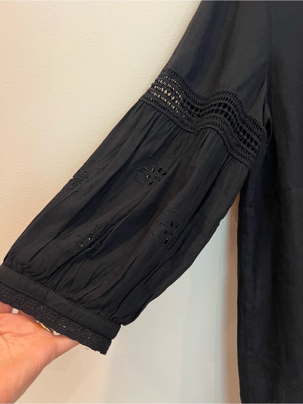 Tommy Bahama Lucia Dress Womens Large Black Linen Blend Embroidered Cottage - Picture 5 of 16